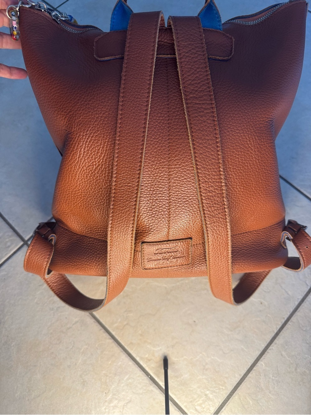 Terrida Luxury Travel Backpack Leather Brown/Blue Murano 16x14x6 - Picture 3 of 16